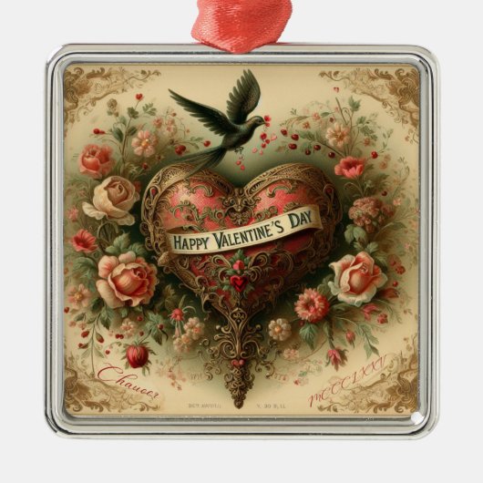 ヴィンテージ/レトロビクトリアン/バレンタインのハート メタルオーナメント (正面)