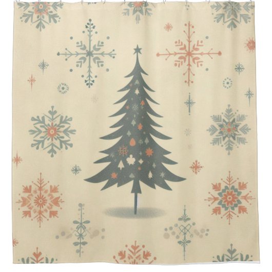 ヴィンテージ/レトロモダンクリスマス/冬 シャワーカーテン (正面)