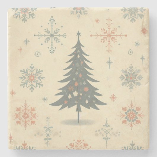 ヴィンテージ/レトロモダンクリスマス/冬 ストーンコースター (正面)