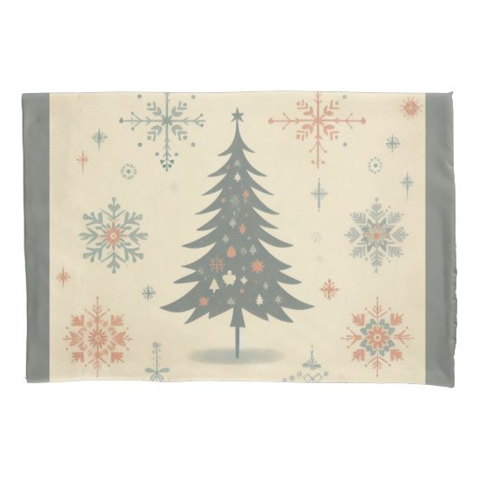 ヴィンテージ/レトロモダンクリスマス/冬 枕カバー (正面)