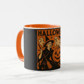 ヴィンテージ/レトロ猫、幽霊、かぼちゃと魔女 マグカップ (正面左)