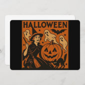 ヴィンテージ/レトロ猫、幽霊、かぼちゃと魔女 招待状 (正面/裏面)