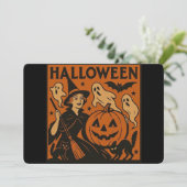 ヴィンテージ/レトロ猫、幽霊、かぼちゃと魔女 招待状 (スタンド正面)