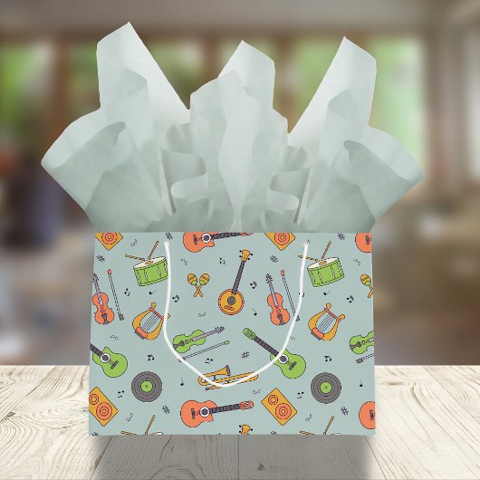 ヴィンテージ |レトロ音楽楽器パターン ラージペーパーバッグ