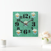 ヴィンテージ/レトロ1970s緑のフローラ スクエア壁時計 (ホーム)