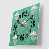 ヴィンテージ/レトロ1970s緑のフローラ スクエア壁時計 (傾斜)