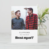 ヴィンテージ レトロ あなたが私のベストマンになってくれますか フォトカード 招待状 (スタンド正面)