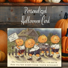 ヴィンテージ レトロ かぼちゃの頭の子供たち ハロウィン カスタム シーズンカード