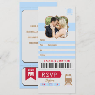 ヴィンテージ レトロ ウェディング RSVP 列車チケットの切符写真 招待状