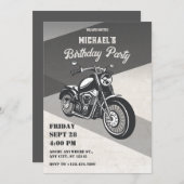 ヴィンテージ レトロ オートバイ 誕生日 招待状 (正面/裏面)