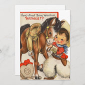 ヴィンテージ レトロ カウボーイとポニー バレンタインデー シーズンカード (正面/裏面)