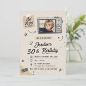 ヴィンテージ レトロ カメラ 30歳の誕生日 写真 招待状 (スタンド正面)