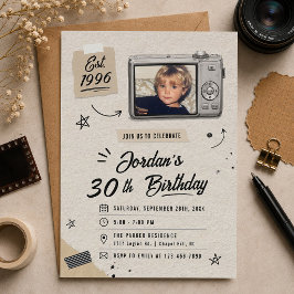 ヴィンテージ レトロ カメラ 30歳の誕生日 写真 招待状