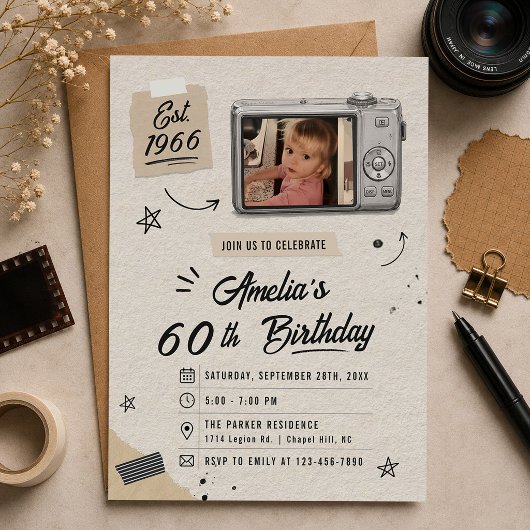 ヴィンテージ レトロ カメラ 30歳の誕生日 写真 招待状