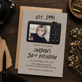 ヴィンテージ レトロ カメラ 30歳の誕生日 写真 招待状
