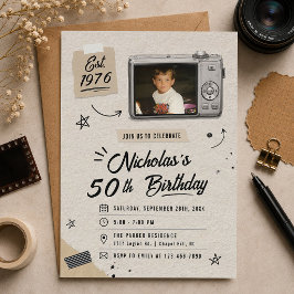 ヴィンテージ レトロ カメラ 50歳の誕生日フォト 招待状