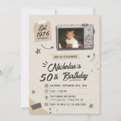 ヴィンテージ レトロ カメラ 50歳の誕生日フォト 招待状 (正面)