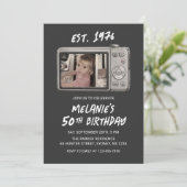 ヴィンテージ レトロ カメラ 50歳の誕生日フォト 招待状 (スタンド正面)