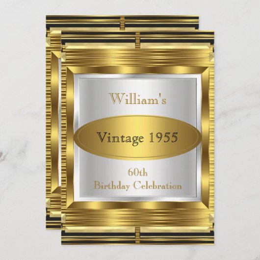 ヴィンテージ レトロ ガツビー デコ 60歳の誕生日パーティー 招待状 (正面/裏面)