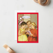 ヴィンテージ レトロ ガール ぽにーが欲しい ハッピー バースデー ノートカード (正面/裏面インサイチュ)