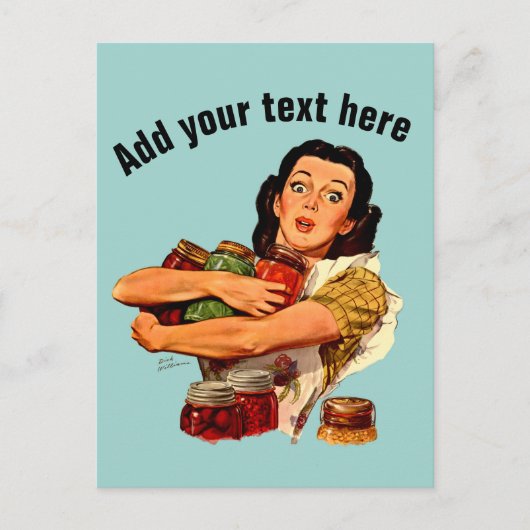 ヴィンテージ レトロ ガール ポストカード もちろん 私にだってできる (正面)