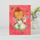 ヴィンテージ レトロ クリスマスの天使 フルートを演奏 シーズンカード (スタンド正面)