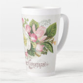 ヴィンテージ レトロ クリスマス カード、リンゴの花 カフェラテマグ (右アングル)