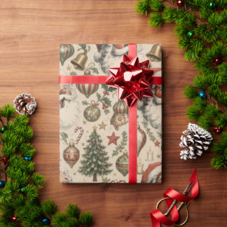 ヴィンテージ レトロ クリスマス ギフト包装紙 ラッピングペーパー