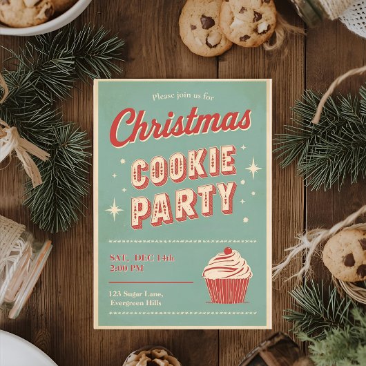 ヴィンテージ レトロ クリスマス クッキー パーティー 招待状