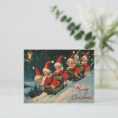 ヴィンテージ レトロ クリスマス: スレッジに乗ったエルフ シーズンポストカード (スタンド正面)