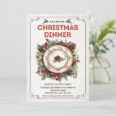 ヴィンテージ レトロ クリスマス ディナー プレート 招待状 (スタンド正面)