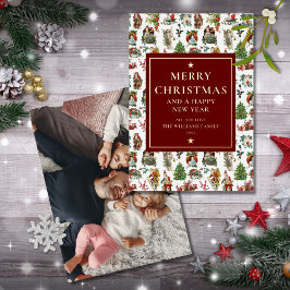 ヴィンテージ レトロ クリスマス フォト バーガンディ ゴールド 箔シーズンカード