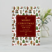 ヴィンテージ レトロ クリスマス フォト バーガンディ ゴールド 箔シーズンカード (立ち正面)