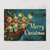 ヴィンテージ レトロ クリスマス: 幸せなエルフ シーズンポストカード (正面)