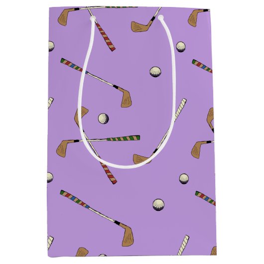 ヴィンテージ レトロ ゴルフ ゴルファー クラブ ボール パターン ライラ ミディアムペーパーバッグ (正面)