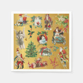 ヴィンテージ レトロ ゴールド クリスマス ホリデー ナプキン スタンダードカクテルナプキン (正面)