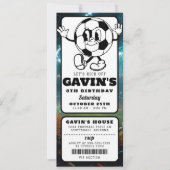 ヴィンテージ レトロ サッカー チケット スポーツ 誕生日パーティー 招待状 (正面)