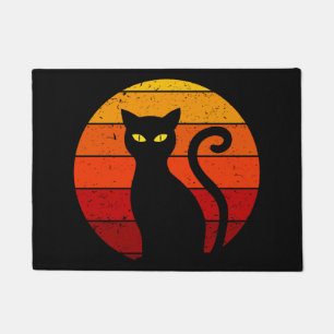 ヴィンテージ　レトロ　サンセット　ハロウィン　黒猫 I ドアマット