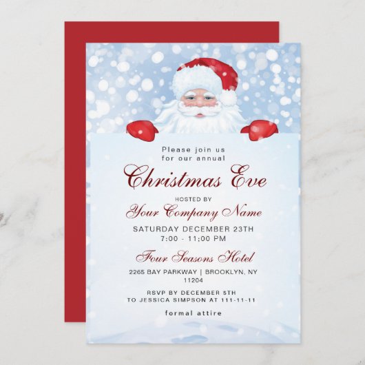 ヴィンテージ レトロ サンタクロース コーポレート クリスマスイブ 招待状 (正面/裏面)