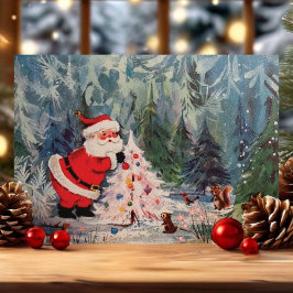 ヴィンテージ レトロ サンタクロース 森林動物 クリスマス