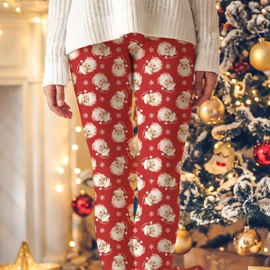 ヴィンテージ レトロ サンタクロース 赤 クリスマスパターン レギンス