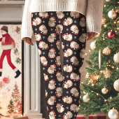 ヴィンテージ レトロ サンタクロース 黒のクリスマスパターン レギンス