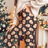 ヴィンテージ レトロ サンタクロース 黒のクリスマスパターン レギンス