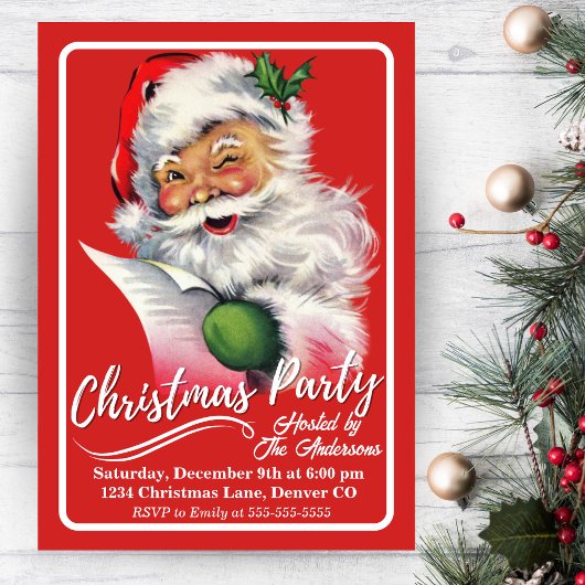ヴィンテージ レトロ サンタ 彼のリストをチェックする クリスマス 招待状