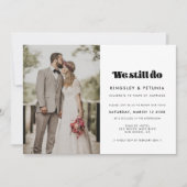 ヴィンテージ レトロ スクリプト まだ誓いの更新写真 招待状 (正面)