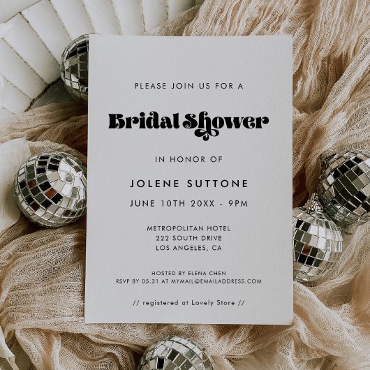 ヴィンテージ レトロ スクリプト ブライダル シャワー 招待状