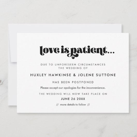 ヴィンテージ レトロ スクリプト 愛は忍耐強い 結婚式のカード 招待状 (正面)