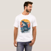 ヴィンテージ レトロ スケーター 猫 日没 グ Tシャツ (正面フル)