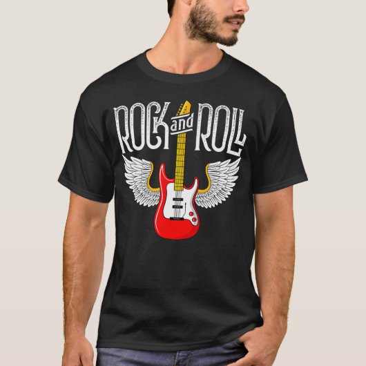 ヴィンテージ・レトロ・スタイル 70年代 80年代 羽根つきギター Tシャツ (正面)