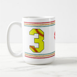 ヴィンテージ レトロ ソフトボール ナンバー3 タイポグラフィ コーヒーマグカップ